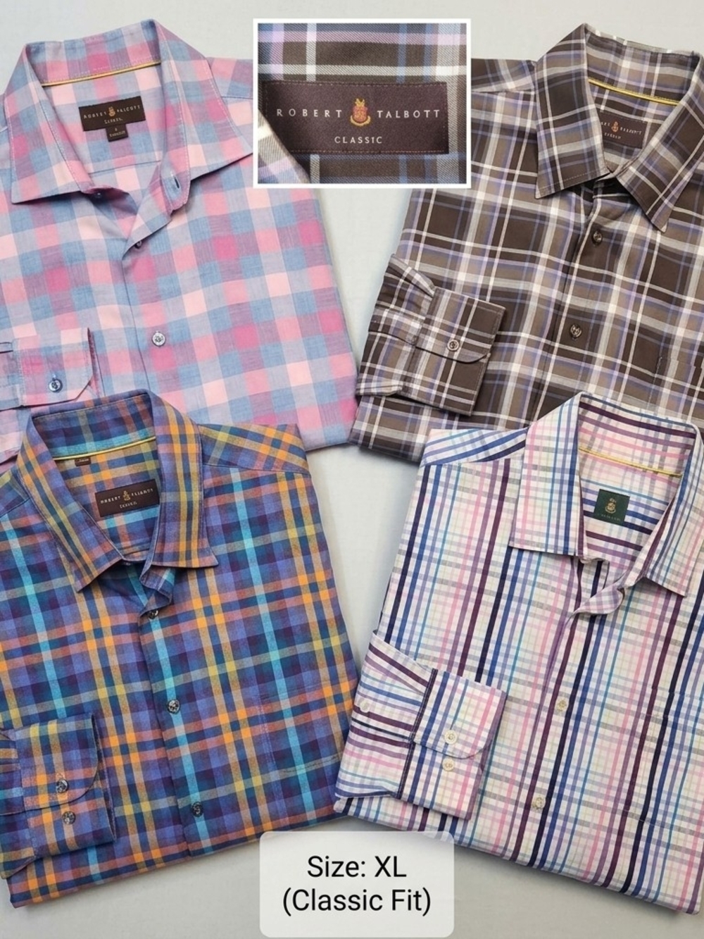 Robert Talbott Classic Fit Shirts Lot of 4 Men's XL Plaid Striped Button Up Dres